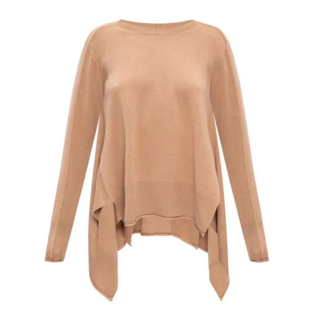 Stella McCartney Asymmetrical Crewneck Cashmere Sweater in Camel